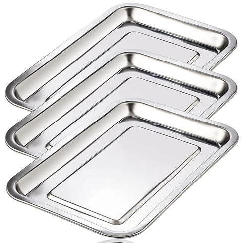Dental Tray - Lyuxzad 3 Pack Stainless Steel Trays, 12.6" X 10.6" X 0.8" Flat Tray for Dental Lab Tools