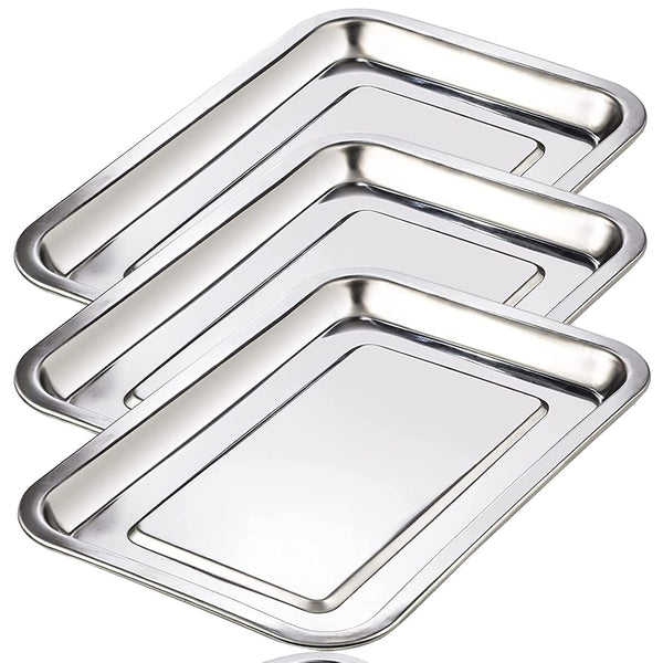 Dental Tray - Lyuxzad 3 Pack Stainless Steel Trays, 12.6" X 10.6" X 0.8" Flat Tray for Dental Lab Tools