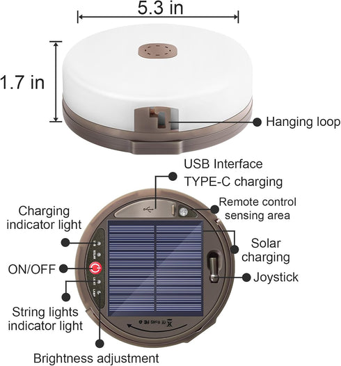 4 1 42ft 3600mAh 8 Camping String Light in Retractable Solar /USB Rechargeable Waterproof Hanging Outdoor Camping