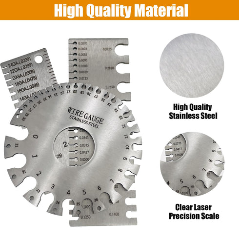 3Pcs Stainless Steel Dual Sided Wire Gauge, Thickness Measurement Tool for Welding and Accessories