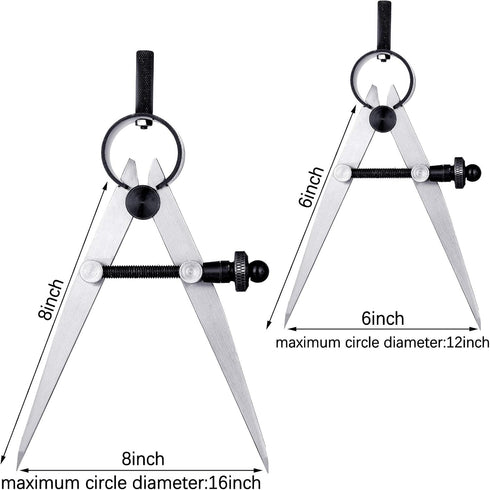 Weewooday 2 Pieces Adjustable Lockable Divider Leather Compass, 6 Inch and 8 Inch Drafting Tool