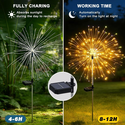 Galavasen 150LED 8 2Pack Solar Fireworks Lights for Outside, Modes Fireworks Solar Lights Outdoor, Fairy Garden Flowers