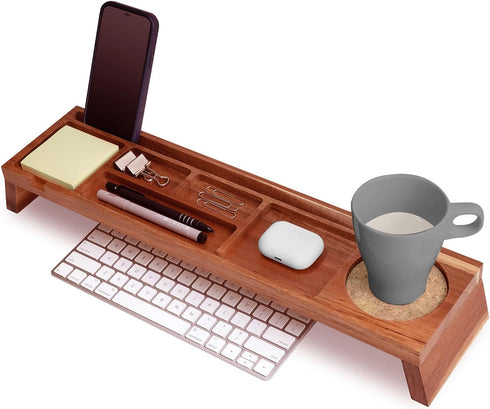 Natural Wood Desk Organizer, Multi-Compartment Wooden Organizers for Home, Office, Cubicle Accessories, Pencil Storage