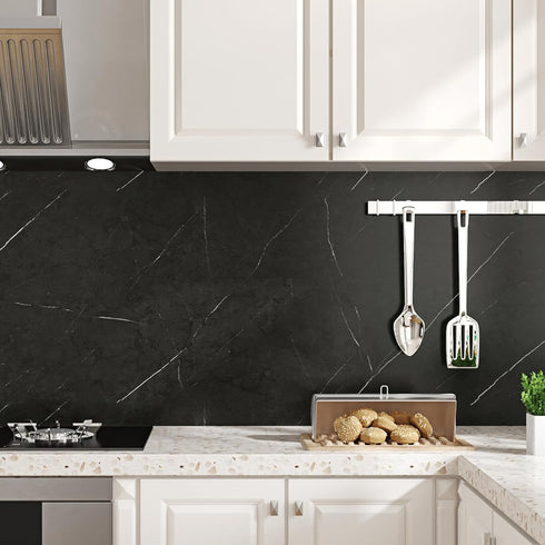 Matte Marble Black Contact Paper, 15.8''x78.8'', Peel and Stick Waterproof Wallpaper for Bathroom and Kitchen