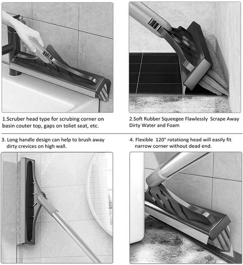 2 1 53.5" 120Rotating in Cleaning Floor Scrub Brush Floor Brush Scrubber New Upgraded Long Handle Grout Brush Scrape