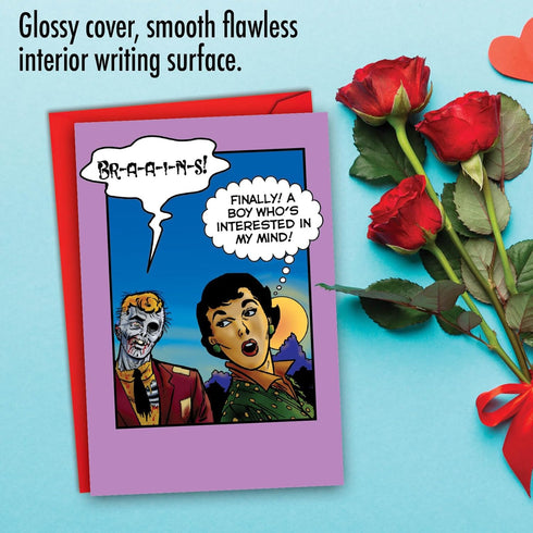 Happy Valentine's Day Card with Envelope, Note Card for Loving Valentine, NobleWorks - Zombie Brains 7369