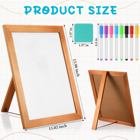 Desktop Dry Erase Board Whiteboard with Stand 14"x11" Desktop Whiteboard Wooden Frame White Writing Board with 8 Pcs Marker Pens 1 Magnetic Eraser for School Office Restaurant Menu Supplies by Chuangdi