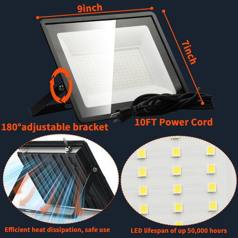 MATAHARAGA 150W 21000lm 10ft 5000K IP66 Flood Lights Outdoor, Bright LED Work Light with Plug, Daylight White Flood