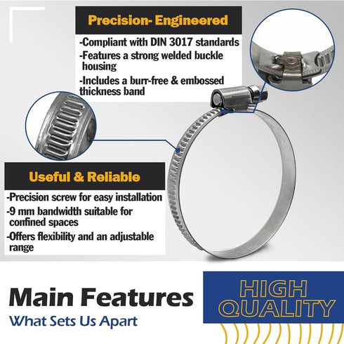 Worm Gear Hose Clamps, Heavy Duty Adjustable Stainless Steel for 2-3/8 Inch Automotive Fuel Injection Line, 10 Pack