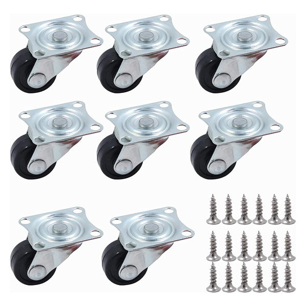 HOWDIA 1-inch Dia Swivel Single Wheel Rubber Caster Wheels - 8 Pack for Furniture, Small Trolley Wheels