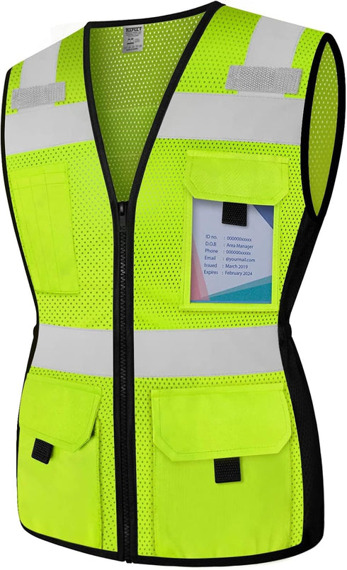 TCCFCCT Women's High Visibility Reflective Vest, 11 Pockets Neon Construction Work Vest with Zipper