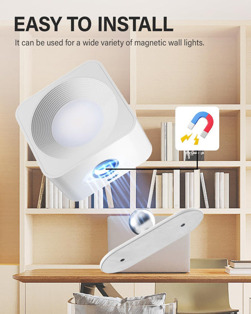 4PC 360 Universal Wall Light Base, Magnetic Swivel Mount with Adhesive Tape & Hardware Kit, Easy No-Tool Replacement