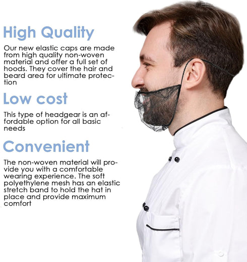 100 Pcs Black Beard Nets Beard Covers Comfortable Protective Beard Masks for Men