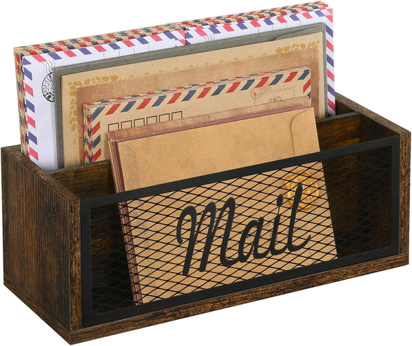 Mail Organizer, 2 Slot Letter Holder for Wall Table Countertop, Mail Sorter for Home Office, Bill Envelope Basket