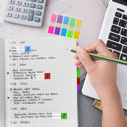 KICNIC Page Markers Sticky Index Tabs, 500 Pcs Fluorescent Pop Up Note Flags, 1.77 X 0.47 Inch Tabs for Notebooks.