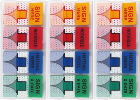 Message Flags Assorted Color,"Sign Here"/"Notarize"/"Initial Here"/"Sign and Date", 600 Pages Total, 0.98 x 1.77 Inch Wide, Easy to Post, 3 On-The-Go Dispensers/Pack