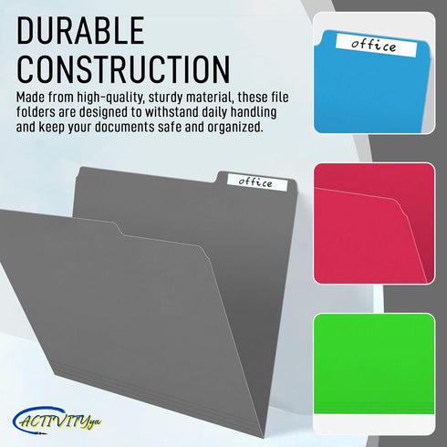Grey File Folders - 1/3-Cut Tabs, Letter Size, 12-Pack - Durable Office Filing Folders