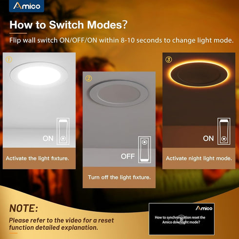 2 Pack 6 Inch 5CCT 2700K/3000K/3500K/4000K/5000K 12W=110W, 1100LM, Dimmable Amico LED Recessed Ceiling Light with Night