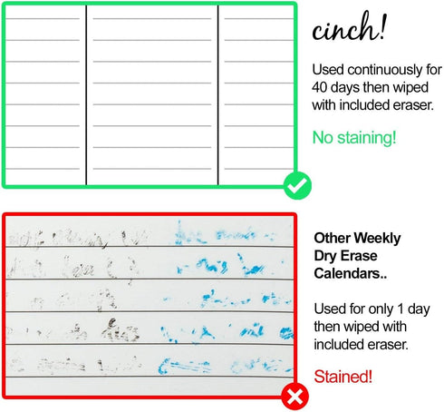 cinch! 17x12-Inch Magnetic Weekly Planner/Calendar for Fridge - Stain Resistant Dry Erase Whiteboard with Markers