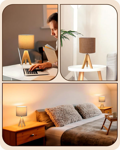16 Inches Tripod Table Lamp, Height with Brown Jute Lamp Shade Bedside Lamp Nightstand Lamp for Nursery, Bedroom, Kid