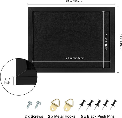 Black Frame Cork Board Bulletin Board, Decorative Hanging Pin Board with Felt for Home, School, Office, 1pc