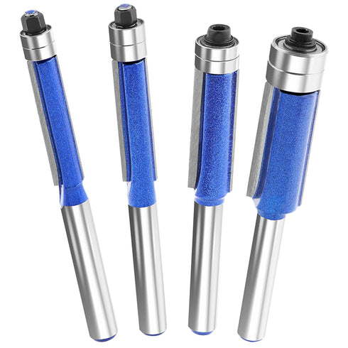4Pcs 1/4 Inch Set, 1/4", 5/16", 3/8", 1/2" HONUTIGE Top Bearing Flush Trim Router Bits, Shank, Professional Straight
