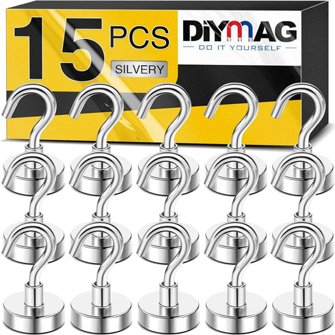 DIYMAG Magnetic Hooks - 30Lbs Strong Heavy Duty Cruise Magnet Hooks for Classroom, Fridge, Kitchen, Garage, Office, 15