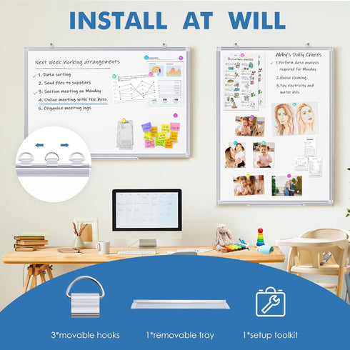 Double Sided White Board Dry Erase, 20 x 30 Inch Magnetic Dry Erase Board for Wall, Aluminum Frame Wall-Mounted or