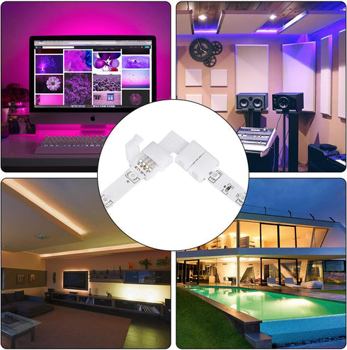 SUPERNIGHT 3528 2835 4 Pin 8mm LED Strip Connector Kit, RGB Rope Lights Gapless Solderless Clip, 32.8ft Extension Wire