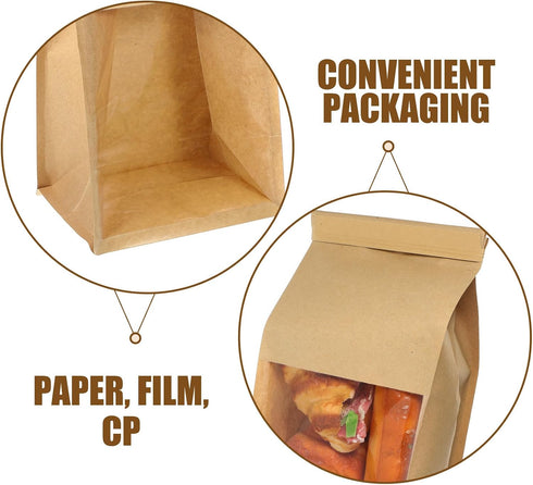 50pcs Packaging Small Kraft Paper Bread Bags with Iron Wire Self-sealing Strip for Homemade Bread Storage and Bakery