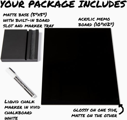 Black Acrylic Dry Erase Board with Stand, 10"x12" Desktop Whiteboard with Marker, Small Erasable Blackboard for Home