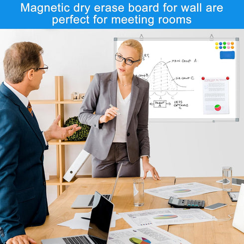 White Board Dry Erase Whiteboard for Wall, 36" x 24", Aluminum Presentation Magnetic with Long Pen Tray