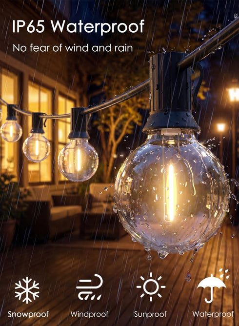 G40 25FT 25 SUNSGNE LED Globe Outdoor String Lights Waterproof Shatterproof, Outdoor Globe Lights with LED Plastic