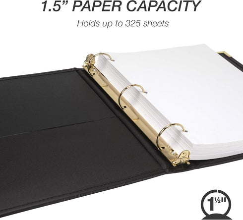 Samsill Classic Collection Executive Presentation 3 Ring Binder/Portfolio Binder, 1.5 Inch Binder, Brass Round Ring (Holds 325 Sheets), Black by Samsill