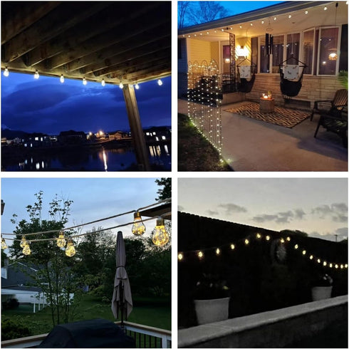 ShineU 30 20 Bulbs, 8 Feet LED Outdoor String Lights with Warm White Edison Shatterproof Solar-Powered Modes Hemp Rope