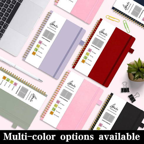 Halowrite Spiral Notebook, Lined Journal for Work, 6"x8.5", Hardcover with Pen Loop, 160 Pages, 100 GSM Thick Paper