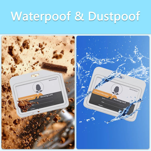 ID Badge Holder with Plastic Clip, Waterproof Horizontal Hard Plastic Case for ID Cards - 3 Pack