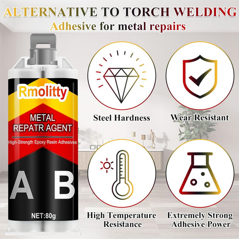 Metal Glue for High Strength Bonds, Weld Metal Repair Glue, Metal Epoxy for Steel, Cast Iron (40g*2)