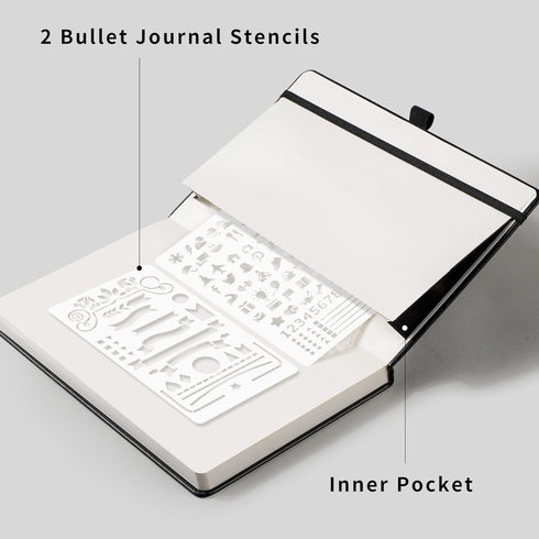 RETTACY Bullet Dotted Journal, A5 Dotted Grid Notebook with 192 Pages, Black