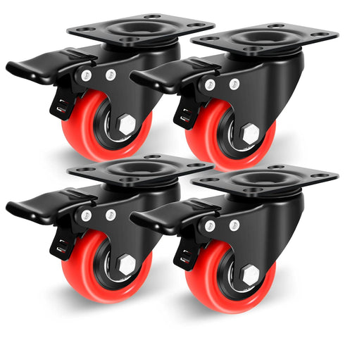 Nefish 2 Inch Casters Set of 4, Heavy Duty Top Plate Caster Wheels with Brake, 360 Degree Swivel