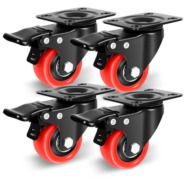 Nefish 2 Inch Casters Set of 4, Heavy Duty Top Plate Caster Wheels with Brake, 360 Degree Swivel