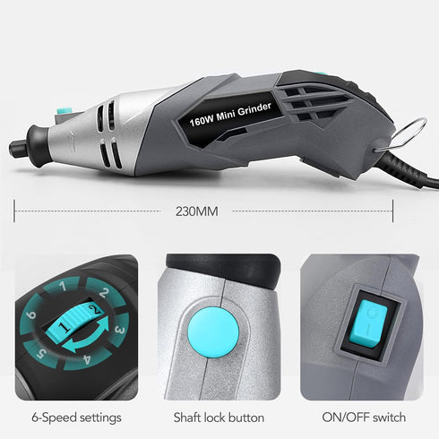 XSSIVE 160W 195pcs 3D Rotary Tool Kit with Accessories, Variable Speed, Corded Electric Multifunctional Tool For DIY