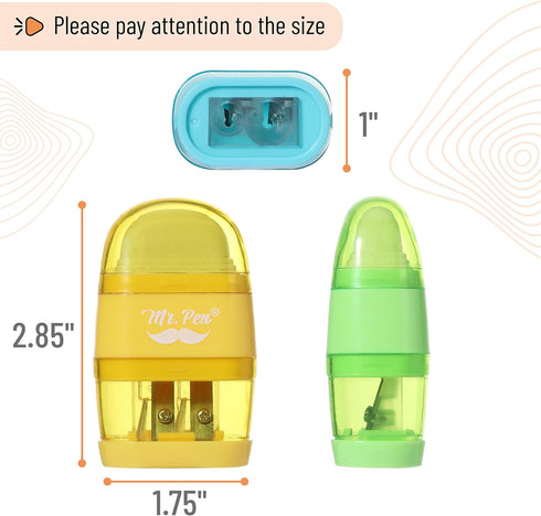 Mr. Pen Pencil Sharpener & Eraser, 4 Pack, Colorful, 2 Sharpening Holes, Manual Handheld Pencil Sharpener