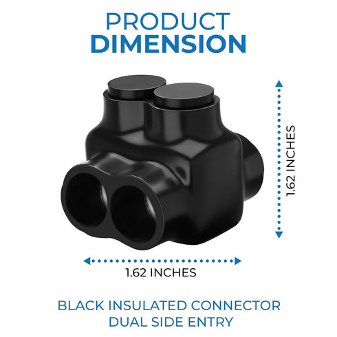 OhLectric 2 Port Multi Cable Connectors, 250 MCM-#6-2 Black Insulated Vinyl Coated Electrical Power Connector