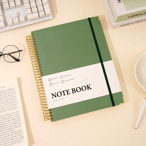 FLYING EAGLE Spiral Notebook College Ruled 8.5 X 11 with Tab Stickers Hardcover Notebook Journal A4 Large Note Book Notebooks for Work Note Taking School Office Women Men Writing, 220 Pages, Green