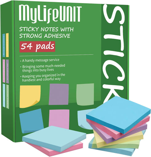 MyLifeUNIT Sticky Notes 3x3, Bulk Pack of 54 Note Pads, 5400 Sheets for Daily Reminders