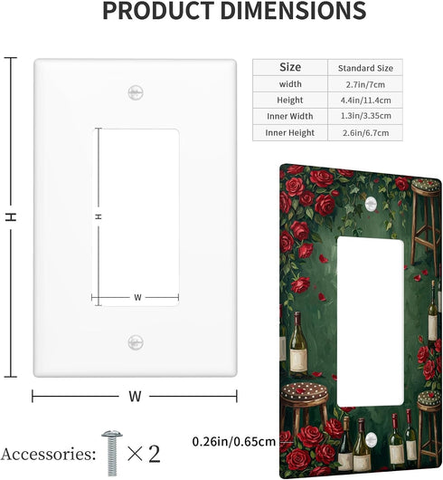 Generic Roses Single Rocker Light Switch Cover, Rustic Vintage Stools Wine Bottles N/a Green Plastic Standard Size