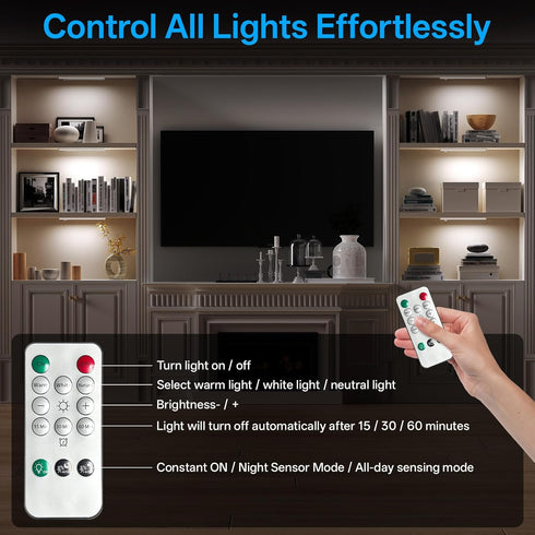 Indoor,3Color Dimmable Closet Counter 2Pack Under Cabinet Lighting Wireless,Rechargeable Motion Sensor Light Light