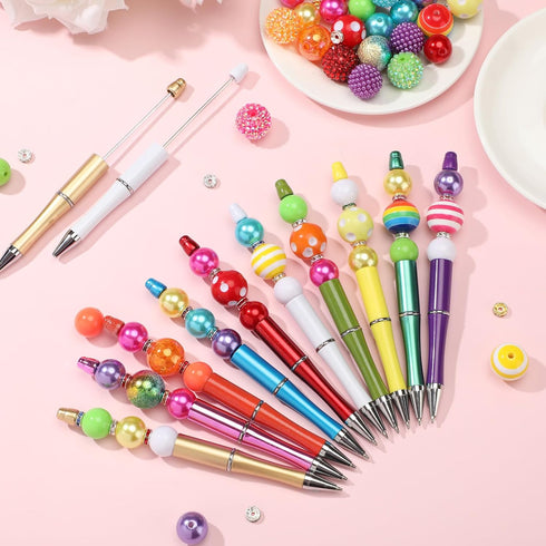 Cholemy 24 Sets Plastic Beadable Pens, Assorted Bead Pens with Multicolor Bubblegum and Crystal Spacer Beads