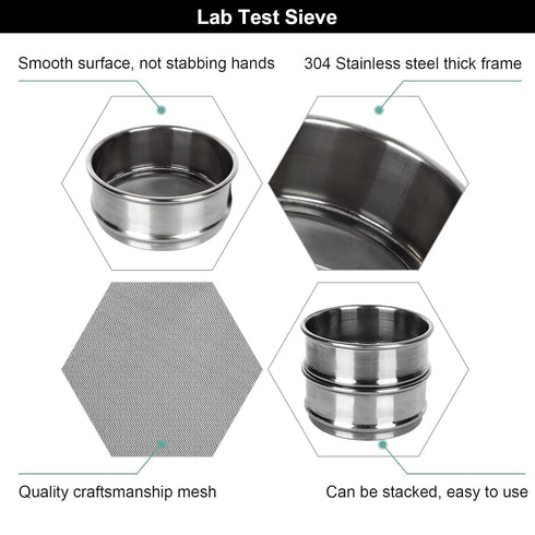 2 PCS 304 Stainless Steel Test Sieves, Lab Standard Test Sieve 200 Mesh 0.075mm + #80 Mesh 0.2mm Aperture, f10cm/4”Dia